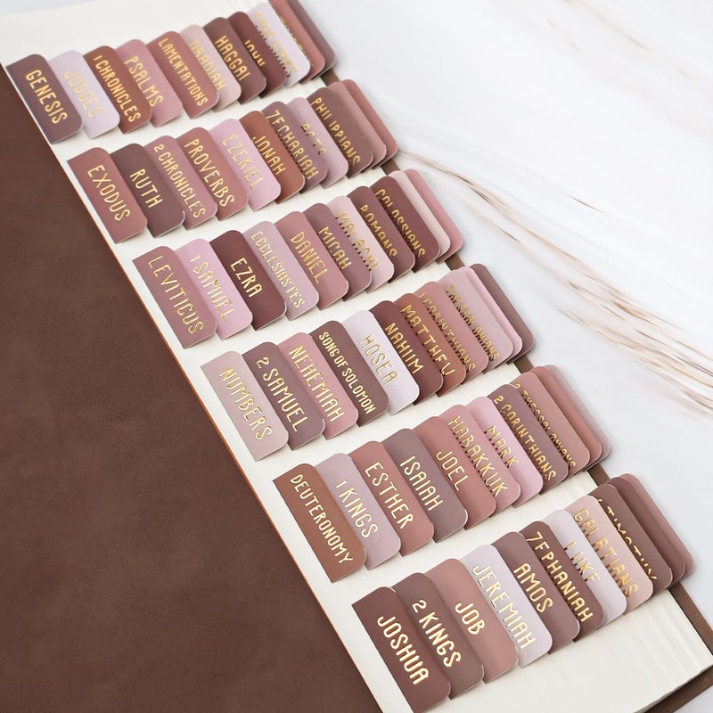 Uzriyl Laminated Bible Tabs, Bible Study Supplies, Large Print Bible Book Tabs for Women and Men, (Gold Foil Embossed Lettering) Bible Labels Index Tabs, Bible Accessories for Easy Navigation(Mocha Tone) - Image 1